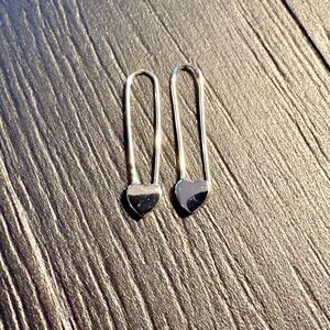 Sterling Silver Heart Safety Pin Earrings